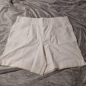 Sport Savvy Women's  Eyelet Pocket  Pull On Knit Shorts White  SZ XL